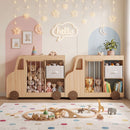 Car-Shaped Kids Bookcase with Soft-Toy Storage and Drawer – Natural product view 2