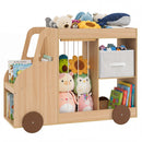 Car-Shaped Kids Bookcase with Soft-Toy Storage and Drawer – Natural product view 3