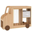 Car-Shaped Kids Bookcase with Soft-Toy Storage and Drawer – Natural product view 4