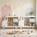 Car-Shaped Kids Bookcase with Soft-Toy Storage and Drawer – White product view 2