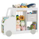 Car-Shaped Kids Bookcase with Soft-Toy Storage and Drawer – White product view 3