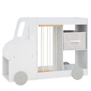 Car-Shaped Kids Bookcase with Soft-Toy Storage and Drawer – White product view 4