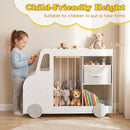 Car-Shaped Kids Bookcase with Soft-Toy Storage and Drawer – White product view 7