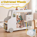 Car-Shaped Kids Bookcase with Soft-Toy Storage and Drawer – White product view 8