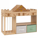 Castle Kids Bookcase with Soft-Toy Storage and Drawers – Natural castle storage hero
