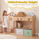 Castle Kids Bookcase with Soft-Toy Storage and Drawers – Natural organiser in use