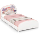Cloud and Rainbow Kids Upholstered Bed Frame – bed styled with excluded bedding