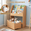 Compact Kids Book Display with Rolling Toy Drawer – Swivel wheels and moving drawer