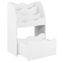 Compact Kids Book Display with Rolling Toy Drawer – White book display and drawer hero