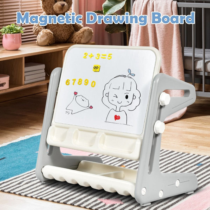 Convertible Kids Art Table and Chair with Magnetic Drawing Board – Grey, view 1