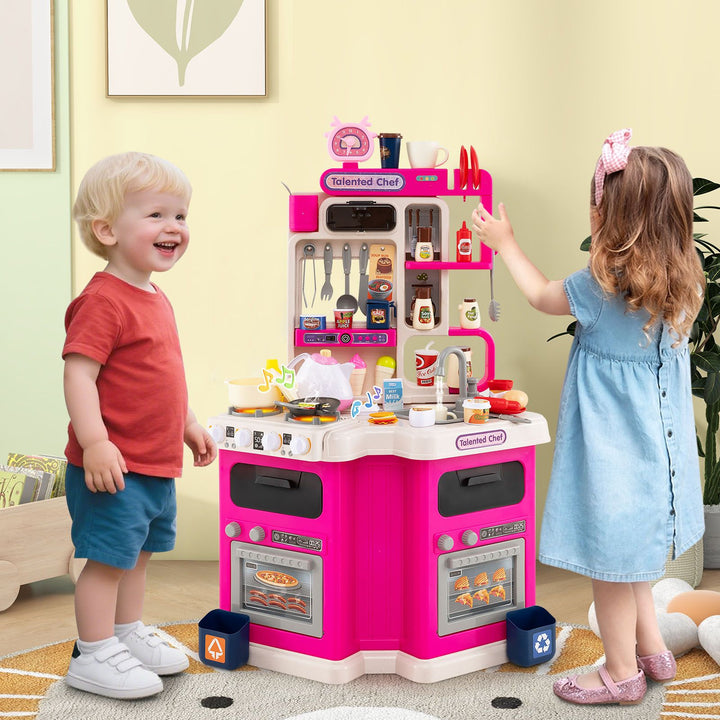 Corner Play Kitchen with 113 Accessories, Lights and Water Play in Pink, view 1