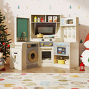 Corner Wooden Play Kitchen with Pull-Out Bin and Cookware in Beige, view 2