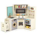 Corner Wooden Play Kitchen with Pull-Out Bin and Cookware in Beige, view 3