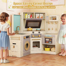 Corner Wooden Play Kitchen with Pull-Out Bin and Cookware in Beige, view 9