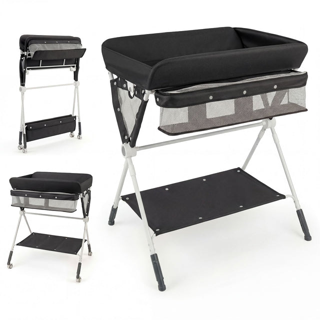 Foldable Baby Change Table with Lockable Wheels – Black, view 2