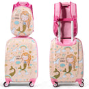 Front and rear views of one pink mermaid suitcase and backpack set
