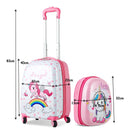 Supplier dimension diagram for the exact white and pink unicorn luggage set