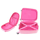 Empty open suitcase and backpack showing compartments and cross straps