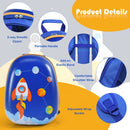 Rocket backpack carrying handle, shoulder straps, attachment band and zips