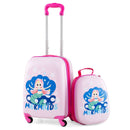Pink mermaid suitcase and backpack with telescopic handle extended