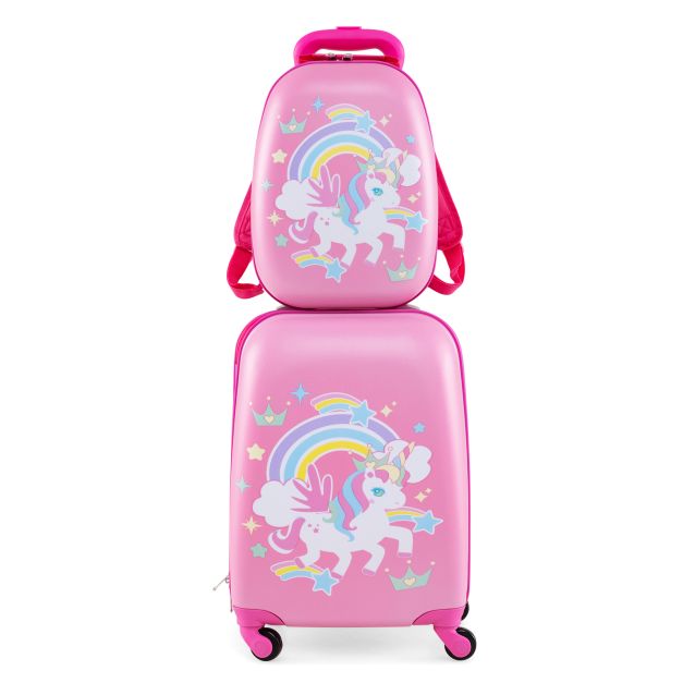 Peach Red rainbow-unicorn suitcase with matching backpack
