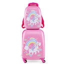 Peach Red rainbow-unicorn suitcase with matching backpack
