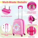 Peach Red suitcase handle, zip and rotating-wheel details