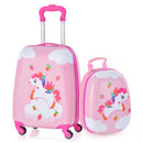 Pink cloud and winged-unicorn suitcase with matching backpack