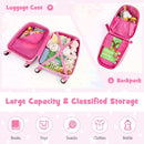 Open suitcase and backpack showing compartments; contents are styling props