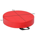 Individual round red cushion with 38 cm diameter and 8 cm height measurements