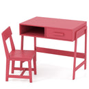 Pink kids study desk with one drawer, open cubby and matching chair