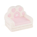 Pink and cream paw-back toddler sofa in seated configuration