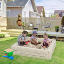 White square kids sandbox with cover and liner, view 1