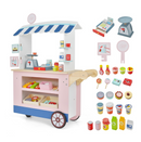 Cart shown assembled, with some of the same play accessories also displayed separately beside it for detail.