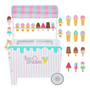 Blue and pink multicolour ice cream play cart with canopy and 12 pretend sweets