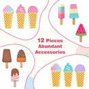 Twelve pretend ice cream accessories: six cones and six ice lollies