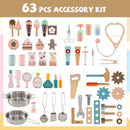 Role-play accessories supplied with the wooden sensory wall panels
