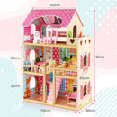 Pink dollhouse dimension diagram with 59 by 30 by 91 centimetre overall dimensions