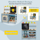 Kitchen and grocery-store sides with removable sink cover shown in styled play arrangements