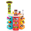 Multicolour pretend supermarket with checkout scale, scanner and display shelves