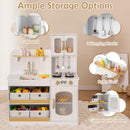 Upper cupboard, shelf, utensil hooks and lower storage; extra styling props are not included
