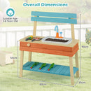Mud kitchen dimensions: 80 by 35 by 90 cm, with 54 cm countertop height; ages 3 to 8