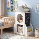 White and grey rocket kids bookshelf, view 1