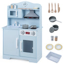 Wooden Play Kitchen with Light and Sound Range Hood – Blue with included pretend-play accessories