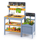 Mud kitchen styled with plants and play food; plants, food and extra props are not included