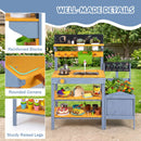 Mud kitchen shelf supports, rounded countertop corners and raised legs; styling props not included