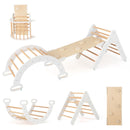 White wooden climbing triangle, arch and ramp set, view 2