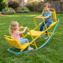 Yellow and blue three-seat rocking seesaw, view 15