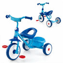 Blue toddler tricycle with rear basket, view 3
