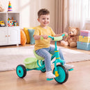 Green toddler tricycle with rear basket, view 1